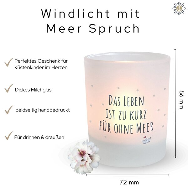 Windlicht Glas Meer Sprueche Kuestenglueck Geschenk Geburtstag Teelichthalter Kerze Maritim