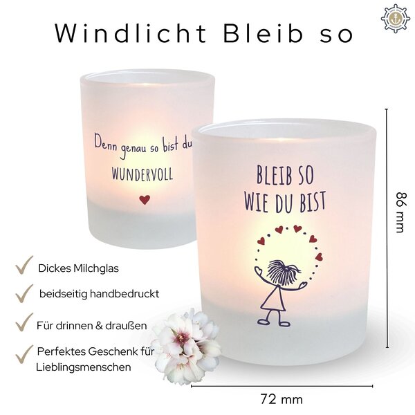 Windlicht Glas Bleib So Spruch Geschenk Frauen Geburtstag Teelichthalter Kerze Kuestenglueck