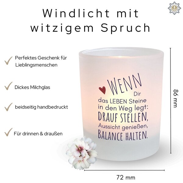 Windlicht Glas Spruch Balance Lustig Geschenk Frauen Teelichthalter Kerze Geburtstag Kuestenglueck3