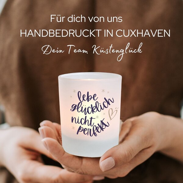 Windlicht Glas Spruch Gluecklich Nicht Perfekt Geschenk Geburtstag Deko Teelichthalter Kerze Kuestenglueck4