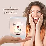 Windlicht Glas Schwester Im Herzen Spruch Geschenk Freundin Geburtstag Teelichthalter Kerze Deko Kuestenglueck4