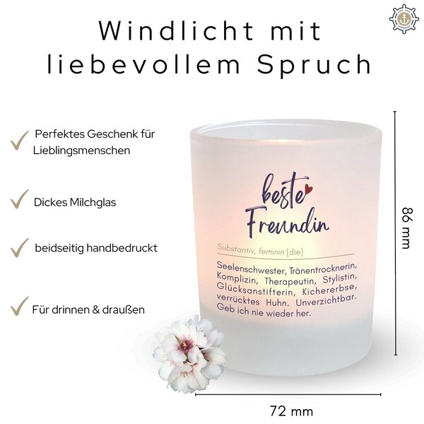 Windlicht Glas Spruch Beste Freundin Duden Geschenk Geburtstag Teelichthalter Kerze Deko Kuestenglueck