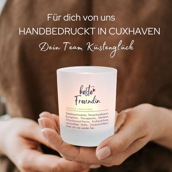 Windlicht Glas Spruch Beste Freundin Duden Geschenk Geburtstag Teelichthalter Kerze Deko Kuestenglueck5