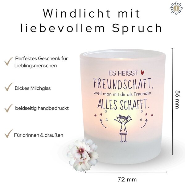 Windlicht Glas Freundschaft Spruch Geschenk Geburtstag Teelichthalter Kerze Kuestenglueck