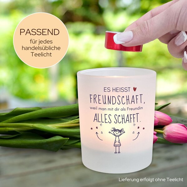 Windlicht Glas Freundschaft Spruch Geschenk Geburtstag Teelichthalter Kerze Kuestenglueck4