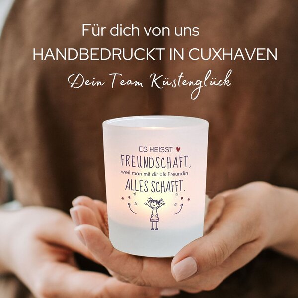 Windlicht Glas Freundschaft Spruch Geschenk Geburtstag Teelichthalter Kerze Kuestenglueck5