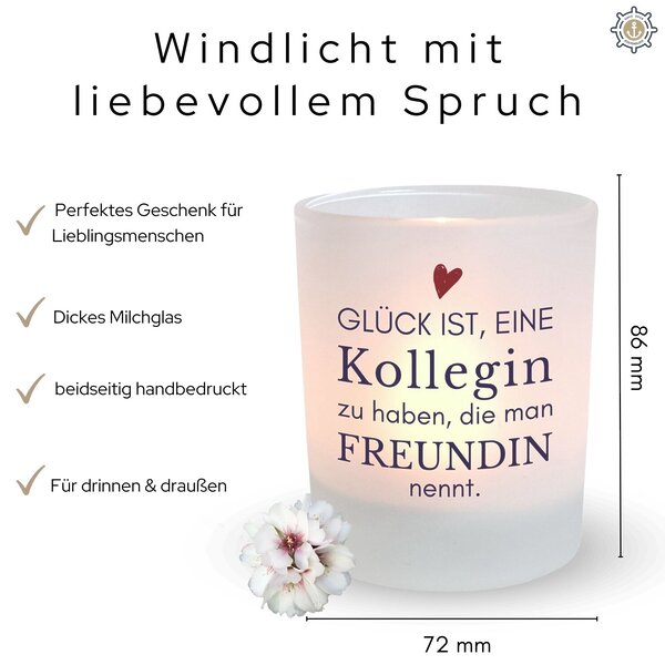 Windlicht Glas Kollegin Spruch Geschenk Geburtstag Teelichthalter Kerze Deko Kuestenglueck