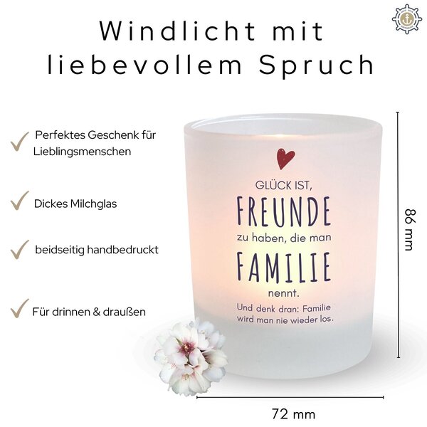 Windlicht Glas Spruche Freundeglueck Geschenk Freundschaft Teelichthalter Kerze Deko Kuestenglueck