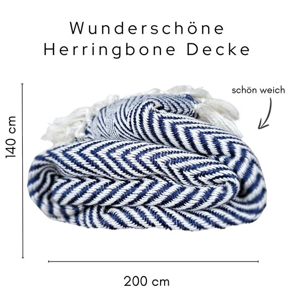 Herringbone Decke Dunkelblau Weiß Kuscheldecke Sofa Decke Skandi Nordisch Kuestenglueck2