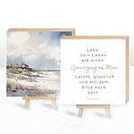 Zauberhaftes Holzbild Set Spaziergang am Meer zum Verschenken und Sammeln |Zartes Aquarellbild vom Strand mit Haus am Meer + dem passenden Spruch „Lebe dein Leben wie einen Spaziergang am Meer. Leicht, glücklich und mit dem Blick nach vorn“ Kuestenglueck