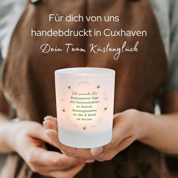 Windlicht Glas Spruch Brausepulver Geschenk Frauen Geburtstag Teelichthalter Kerze Kuestenglueck1