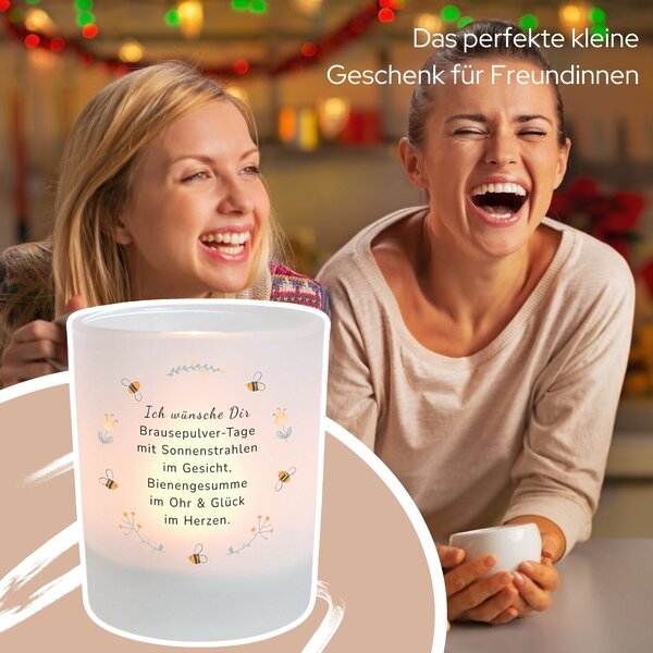 Windlicht Glas Spruch Brausepulver Geschenk Frauen Geburtstag Teelichthalter Kerze Kuestenglueck3