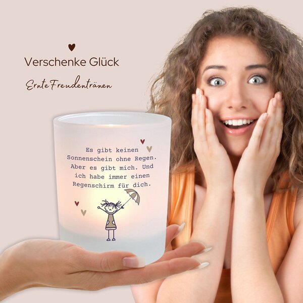 Windlicht Glas Spruch Regenschirm Geschenk Freundin Teelichthalter Deko Kerze Geburtstag Kuestenglueck