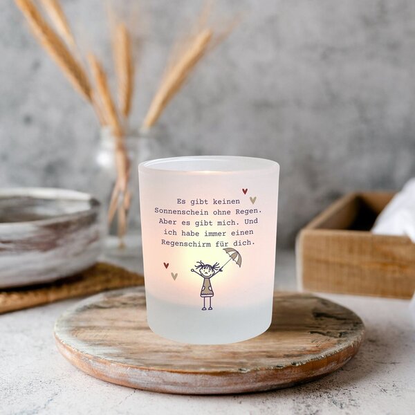 Windlicht Glas Spruch Regenschirm Geschenk Freundin Teelichthalter Deko Kerze Geburtstag Kuestenglueck