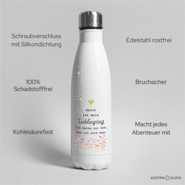 Thermosflasche Edelstahl Trinkflasche 500ml Lieblingstag Weiß Kuestenglueck