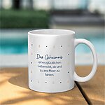 Tasse mit Anker Spruch Das Geheimnis eines glücklichen Lebens ist, ab und zu ans Meer zu fahren. I 300ml I weiß, blau, beige. Maritimes Geschenk für Freundin, Kollegin, Familie. Zum Geburtstag, als Mitbringsel oder einfach so.