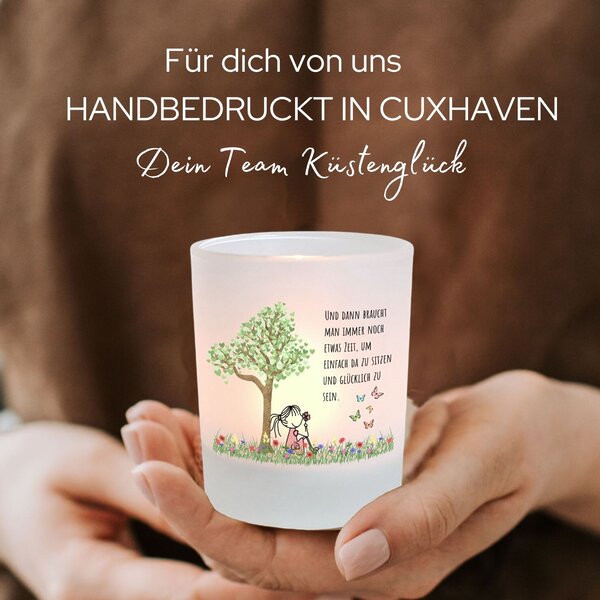 Windlicht Glas Spruch Gluecklich Sein Geschenk Geburtstag Frauen Teelichthalter Kerze Deko Kuestenglueck5