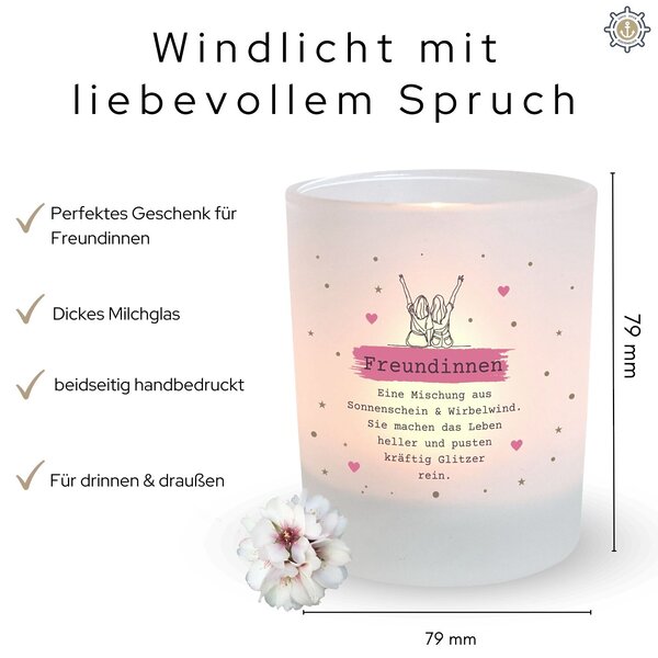 Windlicht Glas Freundinnen Geschenk Geburtstag Teelichthalter Spruch Freundin Kuestenglueck