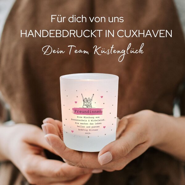 Windlicht Glas Freundinnen Geschenk Geburtstag Teelichthalter Spruch Freundin Kuestenglueck5