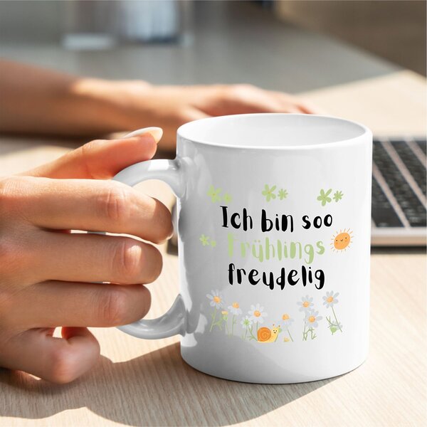 Tasse Frühling Spruch Frühlingsfreudelig Geschenk Geburtstag Freundin Kuestenglueck