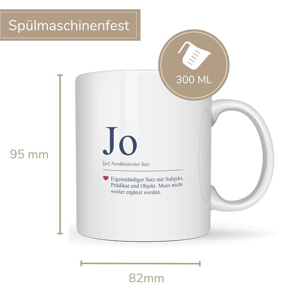 Tasse Jo Geschenk Humor, Geburtstag Maße