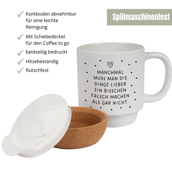 Tasse Mit Deckel Leg Los, Keramiktasse Mit Kork, Korktasse Mit Spruch, Geschenk, Tasse Becher Kuestenglueck3