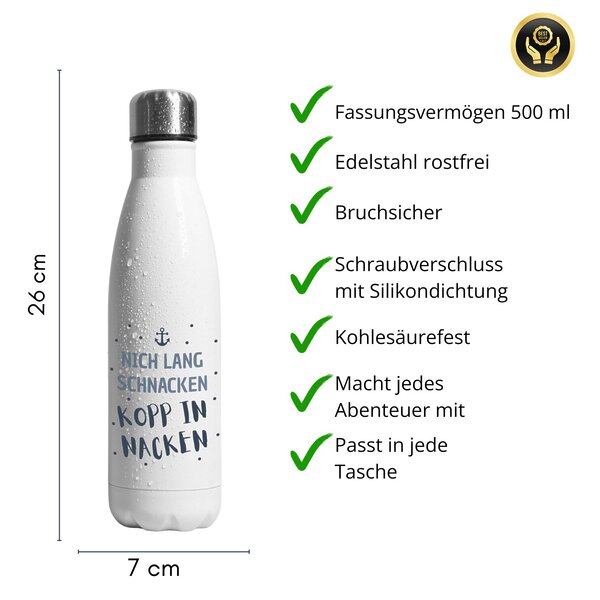 Trinkflasche Nicht Lang Schnacken Mit Spruch Norddeutsch Witzig Thermosflasche Kuestenglueck2